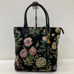 6861　Think Bee!　シンクビー！　ハンドバッグ　トートバッグ　ブラック　黒　ゴブラン織り　レザー　ビーズ　スパンコール　刺繍　花柄　フラワー　フローラル　レディース　きれいめ　上品