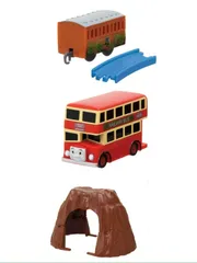 カプセルプラレール きかんしゃトーマス 恐竜パークへようこそ！編 全３種セット　客車 ＋曲線レール & バルジー & 岩山トンネル