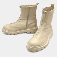 ザラ　センタージップブーツ　ホワイトベージュ　トラックソール　厚底　サイドジップ