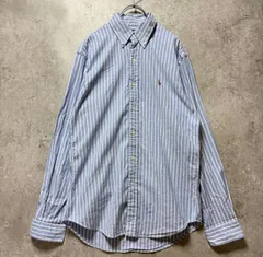 Ralph Lauren ラルフローレン スリムフィット　Mサイズ　ブルー　ストライプ　刺繍ロゴ　 長袖シャツ　シャツ　ストライプシャツ　長袖
