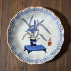 古伊万里 色絵 なます皿 花瓶草花図 時代物 丸皿 小皿 取り皿 盛り皿