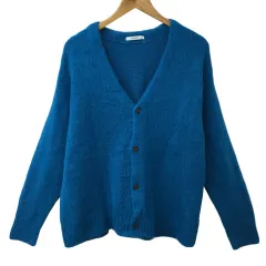 ディスコート Discoat カーディガン ニット Vネック 無地 長袖 M 青 ブルー
