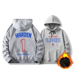 バスケットボール ジェームズ・ハーデン No.1 プリント パーカーフーディー メンズ 秋冬 長袖 スウェット 起毛あり グレー