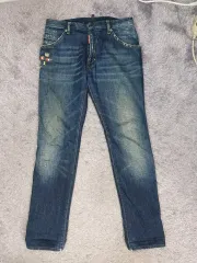 ディースクエアード2 デニムパンツ 万国旗バッジ マルチフラッグ デニムパンツ 48