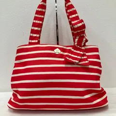6845　kate spade　ケイトスペード　トートバッグ　ハンドバッグ　ボーダー　リボン　レッド　赤　レディース　シンプル　きれいめ　ポケット多数