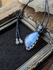 ☆High Quality Stone☆レインボームーンストーン・ホワイトラブラドライト☆マクラメ編みネックレス 482・天然石アクセサリー