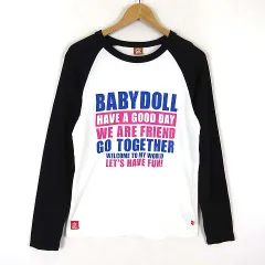ベビードール BABYDOLL Tシャツ ラグラン ロンT ロゴ プリント コットン クルーネック 長袖 M 白 黒 マルチカラー