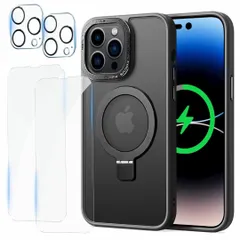 iPhone14Pro ケース MagSafe対応 耐衝撃 スマホケース 薄形半透明 マット仕上げ 指紋防止 ガラスフィルム2枚 + カメラフィルム2枚