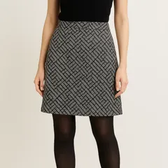 H&M 台形スカート S モノトーン 総柄 幾何学柄 ミニスカート レディース 着丈44 ウエスト38 裏地あり 美脚シルエット きれいめ カジュアル