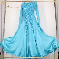 社交ダンス 衣装 スタンダード ドレス ワンピース パーティ衣装 水色