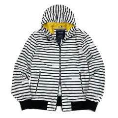 8L5【美品】ARMANI JEANS アルマーニジーンズ フーディージャケット  ダブルジップジャケット ボーダー 3Y6B20 6NDAZ 48サイズ ホワイト ブラック メンズu02tのサムネイル