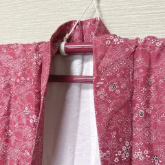 き758】羽織 深紅×総小紋柄 単衣　昭和レトロ 着物 アンティーク 和服 リメイク素材にも