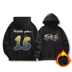 バスケットボール  ニコラ・ヨキッチ 15番 プリント パーカーフーディー メンズ 秋冬 長袖 スウェット 起毛あり ブラック