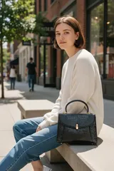 ハンドバッグ　ショルダーバッグ　クロコダイル2WAYハンドバッグ  　黒　ブラック　レディース　2WAY