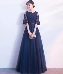 ★M ネイビー ロングドレス パーティードレス レディース ワンピース 結婚式 ドレス 二次会 フォーマル ロングドレス ピアノ発表会 舞踏会 演奏会 披露宴ドレス お呼ばれ dress 上品 ブライズメイド 成人式 da266d3