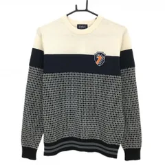 【新品】パーリーゲイツ セーター ネイビー×アイボリー×白系 一部柄 異素材切替 ウール100％ メンズ 4(M) ゴルフウェア PEARLY GATES