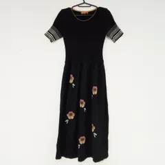 LANCEL 半袖ニットワンピース ロング丈 Mサイズ サマーニット レトロ ヴィンテージ 花柄 ブラック ラメ入り AFM12-15E