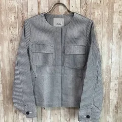 レリアン（Leilian）ストライプ　ノーカラージャケット　9号　ブルー系