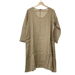 mizuiro  ind(ミズイロインド) ワンピース レディース美品  - ベージュ クルーネック/長袖/ひざ丈/麻