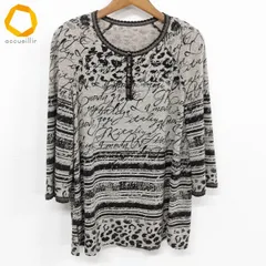 #wnc GKITALIYA 伊太利屋 チュニック 七分袖 英字 ラインストーン 11 ベージュ 茶系 レディース [729879]