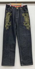 美品 雅結 鯉 刺繍 和柄 デニム パンツ ジーンズ インディゴ W38 XL