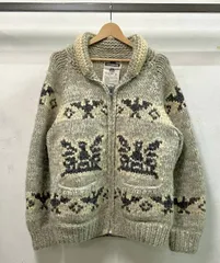 LONGHOUSE ロングハウス カウチンセーター ニット サイズ表記なし グレー アイボリー フルジップ イーグル柄 カナダ製