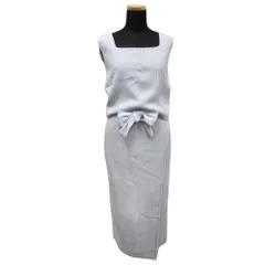 良品 MERCURYDUO マーキュリーデュオ リブ ニット セットアップ スカート ラップ風 スクエア タンクトップ ノースリーブ ライトグレー レディース 古着 中古 USED