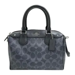 【COACH/コーチ】F57672 シグネチャー ミニボストン ショルダー 2way ボストンバッグ キャンバス/レザー  ネイビー レディース 【中古】【真子質店】【BL】
