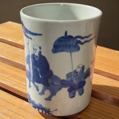 花瓶　美術陶器　風景画　壺　* 壺/アンティーク/ディスプレイ/ポット/ペイント/陶器/空間装飾/撮影