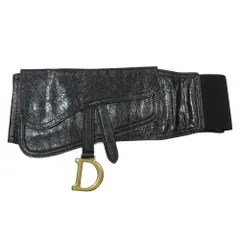美品 Christian Dior クリスチャンディオール レザー サドル ベルトバッグ ボディバッグ ゴールド金具 Dロゴ ダブルバックル 黒 レディース 古着 中古 USED