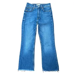 ZARA ストレッチ クロップド ブーツカットデニム ブルー サイズ34 レディースS ザラ