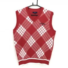 【美品】キャロウェイ ニットベスト レッド×白 前チェック ロゴネイビー コットン混 メンズ L ゴルフウェア Callaway