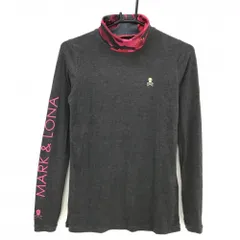 【超美品】マークアンドロナ 長袖タートルネックシャツ グレー×ピンク ネックカモフラ 微起毛   レディース M ゴルフウェア MARK＆LONA