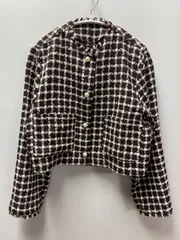 GRL チェック柄ツイードフリンジショート丈ジャケット F