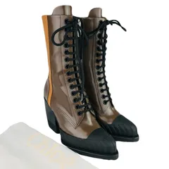 美品★Chloe・クロエ ライリー パテントレザー切替し レディース メタルブランドロゴ刻印ジッププル付きサイドジップ レースアップ ブーツ(37)レディースブーツ ブランド ミドル丈ブーツ 冬物 カジュアルのサムネイル