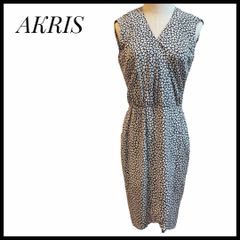 美品 AKRIS ワンピース 膝丈 ハイネック フロントジップ ハーフジップ