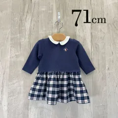 ap10963 OBAiBi オバイビ BABY ベビー ワンピース 70 9M 71cm ネイビー 重ね着風 襟付き チェック柄 ワンポイント 長袖 9ヶ月 OBAÏBI