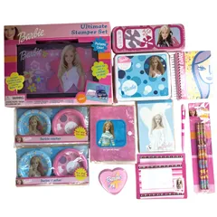 希少 当時物 Barbie バービー  文房具・雑貨 セット スタンプ Stamper 筆箱 ペンケース ハッピーレターセット 手帳 鏡 コースター メモ帳 ペン 鉛筆 レトロ まとめ コレクション グッズ 海外 大量  未使用品含む 【中古】【送料無料】