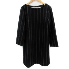 ロペピクニック ROPE Picnic ワンピース ひざ丈 長袖 ラウンドネック ストライプ柄 ウール混 38 黒 ブラック ワインレッド /SM21