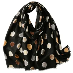 【新品】 [kinaviola] 大判 ストール ショール マフラー 羽織り ドット 水玉模様 オシャレ 北欧 韓国 柔らか ふんわり レディース 女性向け オールシーズン シンプル カジュアル オシャレ ギフト プレゼント (ブラック)