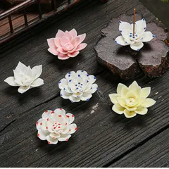 蓮の花 香立て 陶器製 インセンスホルダー 線香立て お香立て お香皿 仏壇 仏具 和風インテリア レッド/ブルー/ホワイト/ピンク/イエロー