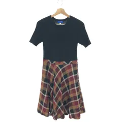 BLUE LABEL ブルーレーベルクレストブリッジ リブニット切替ワンピース サイズ:38 半袖/チェック柄    ブラック/ボルドー レディース / 240001175270