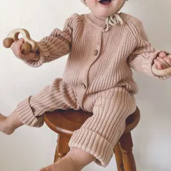 ベビーニッ トロンパース 60 70 80 90 韓国子供服 海外子供服 ベビーロンパース 赤ちゃん 男の子 女の子 冬服 厚手 おしゃれ シンプル ベージュ