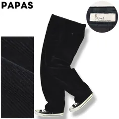 【美品】 日本製 パパス PAPAS 細畝 コーデュロイ パンツ ツータック テーパード ストレッチ ジップアップ ルーズ ワイド リラックス シルエット XL ブラック x チェック柄 切替 アメリカン カジュアル メンズ