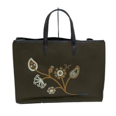 LONGCHAMP(ロンシャン) トートバッグ - ダークブラウン×白×ブラウン フラワー(花) ウール、レザー