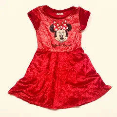 【クリスマスに必須】Disney ドレス ミニー柄 110cm 赤色 光沢あり