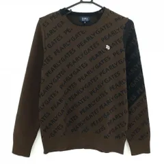 【新品】パーリーゲイツ セーター ダークブラウン×黒 英字ロゴ柄 胸ロゴ  レディース 2(L) ゴルフウェア 2023年モデル PEARLY GATES