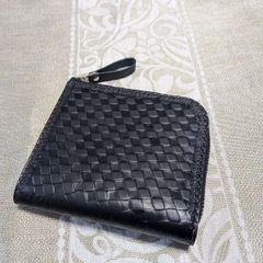 エルメネジルドゼニア 編み込み 折財布 コンパクトウォレット 黒色 エルメネジルドゼニア 編み込み 折財布 コンパクトウォレット 黒色