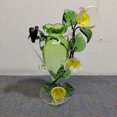 ガラス細工　一輪挿し　花瓶　ミニ　グリーン　★L1535