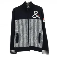 【美品】アンパスィ ニットジャケット ネイビー×白 身頃ヘリンボーン 裏地付き ウール混  レディース M ゴルフウェア and per se